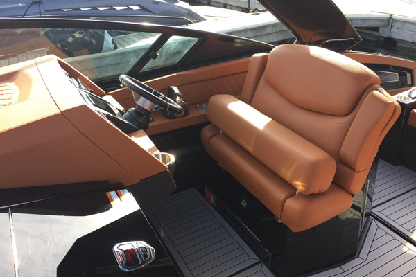 boat helm seat custom boat upholstery by Knights Upholstery in Wisconsin